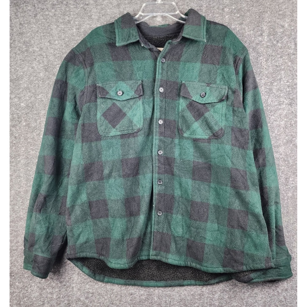 Boston Traders Fleece Shirt Jacket Mens XXL Green Buffalo Plaid Sherpa Lined